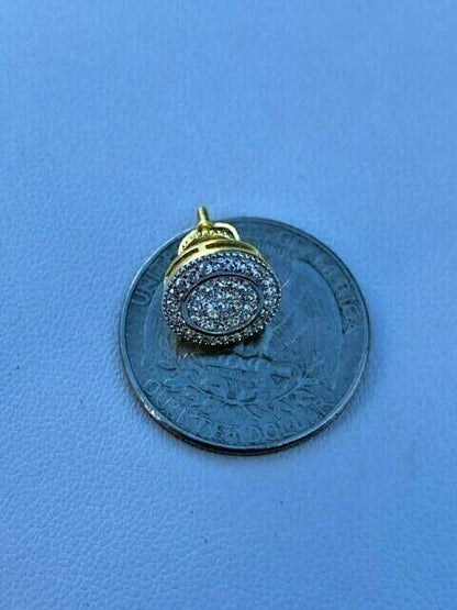 HarlemBling Real Solid 925 Silver Iced CZ Hip Hop Mens Earrings Big Studs 14k Gold Finish