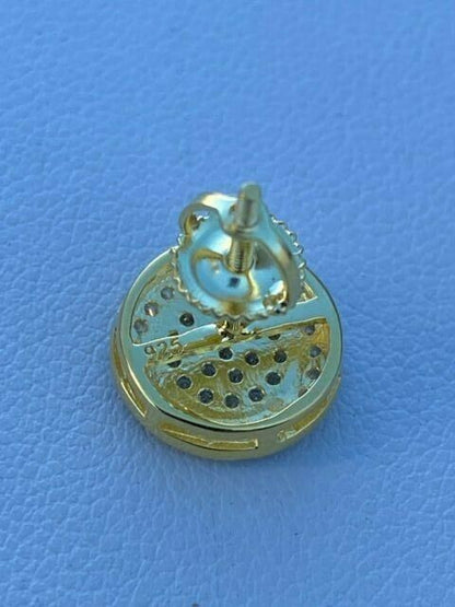 HarlemBling Real Solid 925 Silver Iced CZ Hip Hop Mens Earrings Big Studs 14k Gold Finish