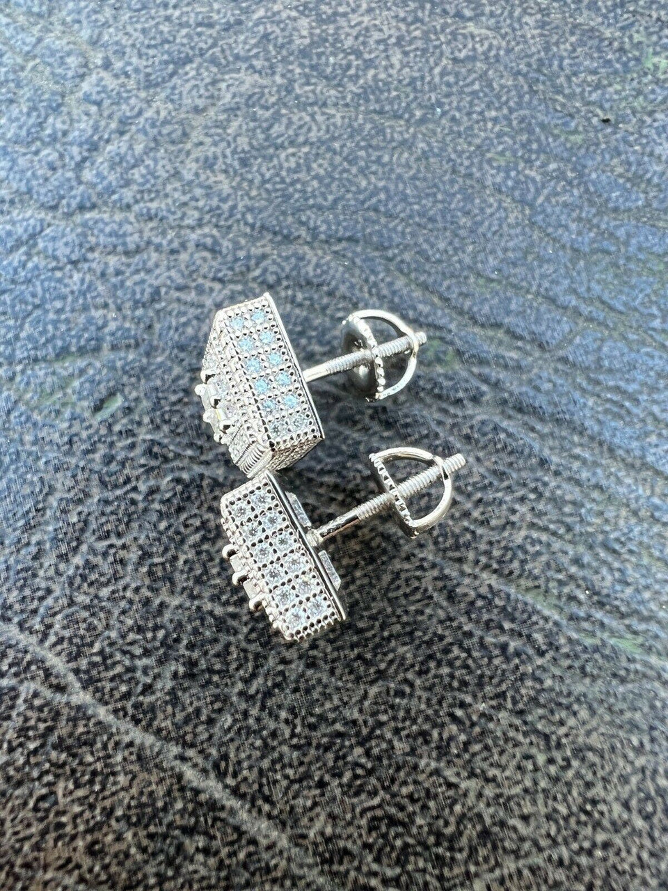 HarlemBling Real Solid 925 Silver Iced CZ Hip Hop Mens Earrings Large Square Baguette Studs