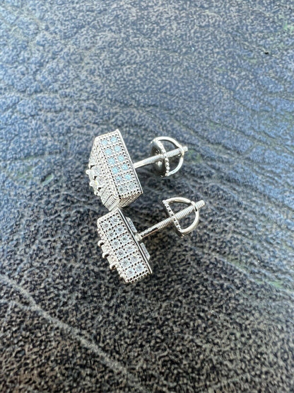 HarlemBling Real Solid 925 Silver Iced CZ Hip Hop Mens Earrings Large Square Baguette Studs