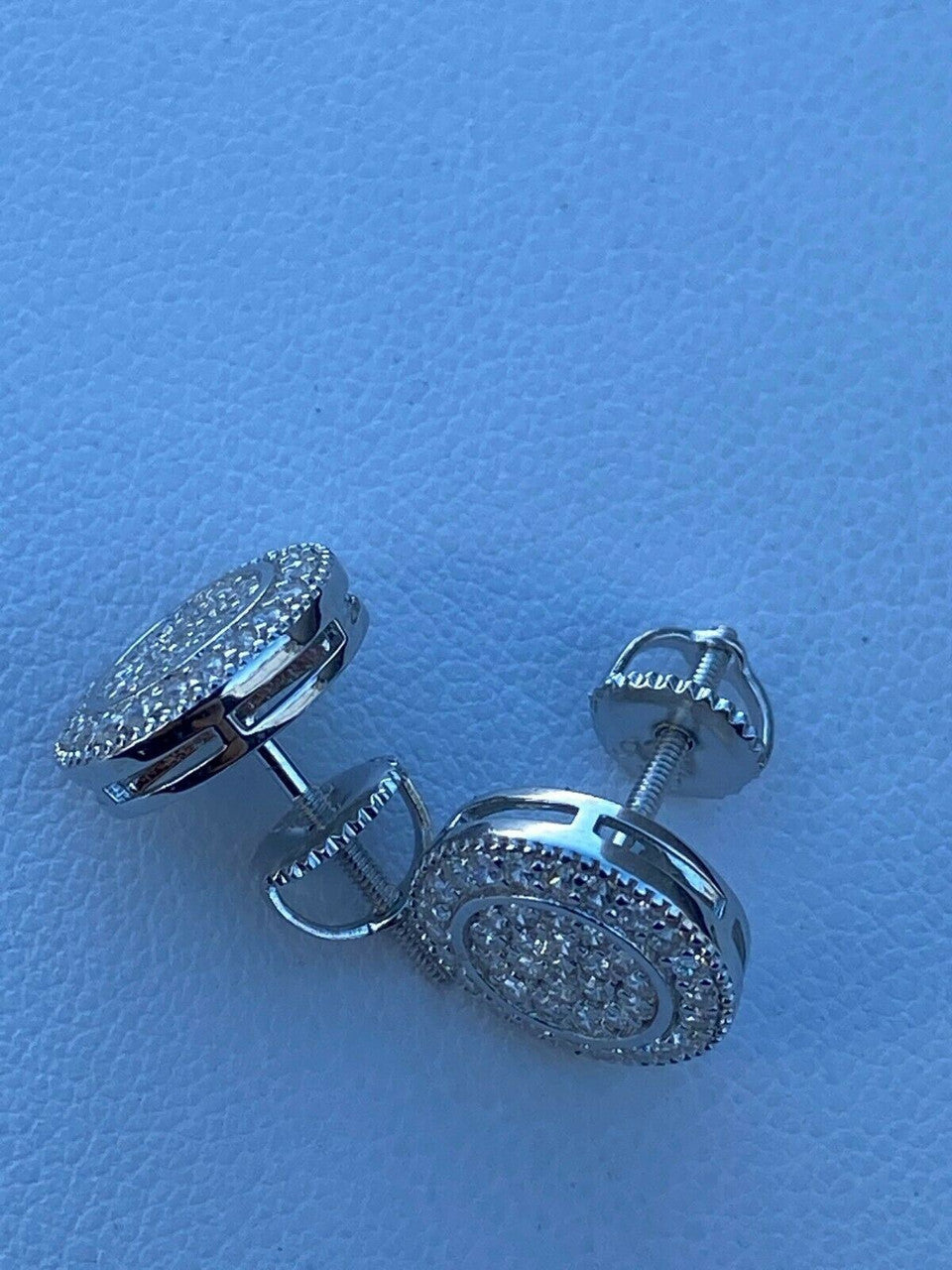 HarlemBling Real Solid 925 Silver Iced CZ Hip Hop Mens Earrings Large Studs Screw Backs