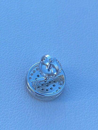 HarlemBling Real Solid 925 Silver Iced CZ Hip Hop Mens Earrings Large Studs Screw Backs