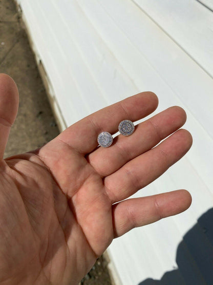 HarlemBling Real Solid 925 Silver Iced CZ Hip Hop Mens Earrings Large Studs Screw Backs