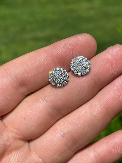 HarlemBling Real Solid 925 Silver Iced CZ Mens Ladies Hip Hop Earrings Screwback Large 10mm