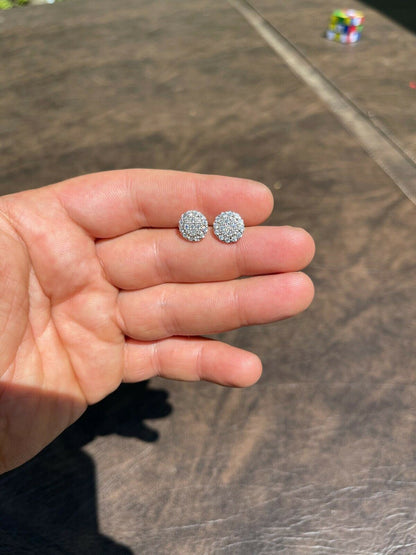 HarlemBling Real Solid 925 Silver Iced CZ Mens Ladies Hip Hop Earrings Screwback Large 10mm