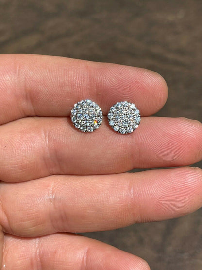 HarlemBling Real Solid 925 Silver Iced CZ Mens Ladies Hip Hop Earrings Screwback Large 10mm