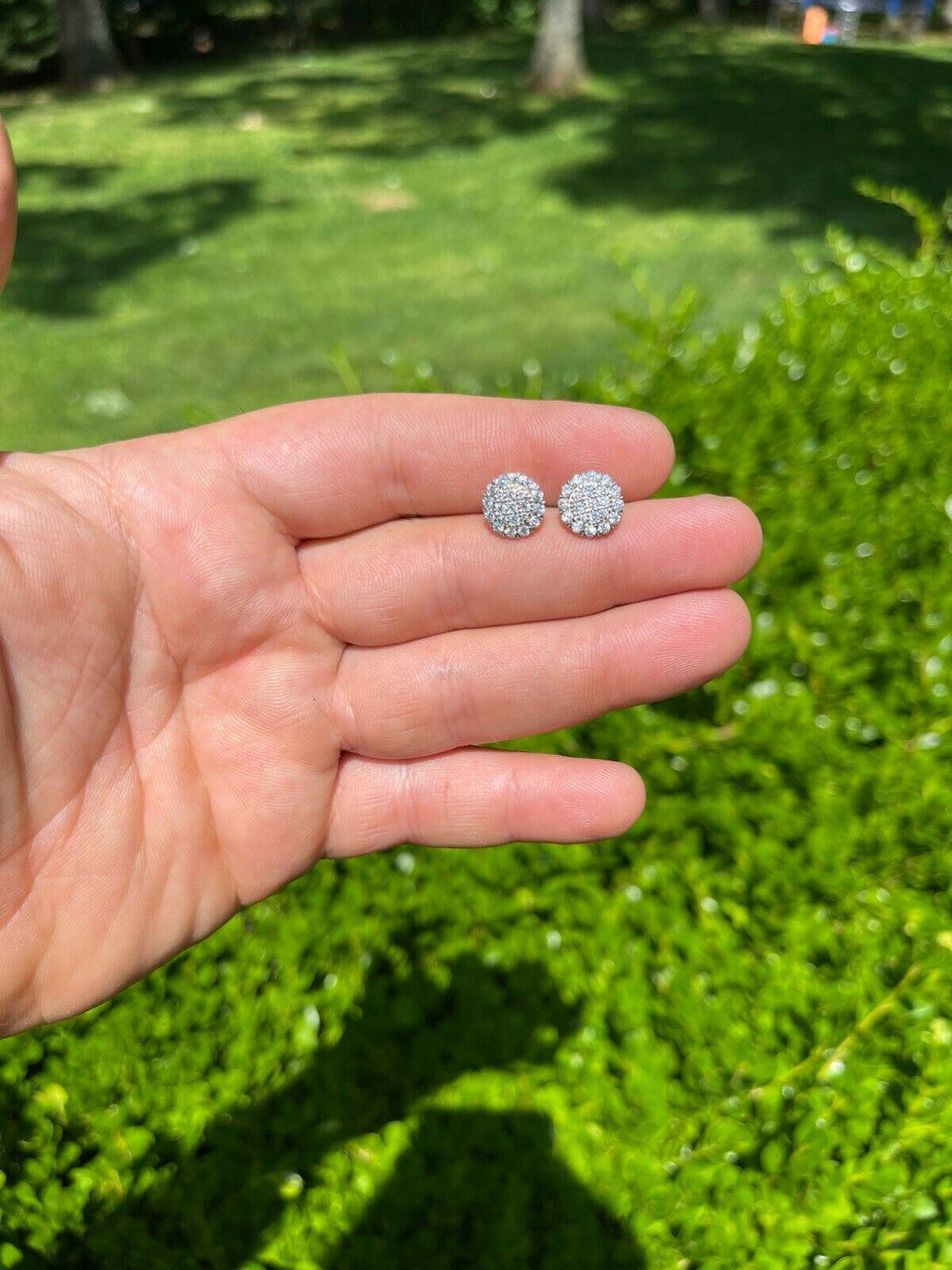 HarlemBling Real Solid 925 Silver Iced CZ Mens Ladies Hip Hop Earrings Screwback Large 10mm