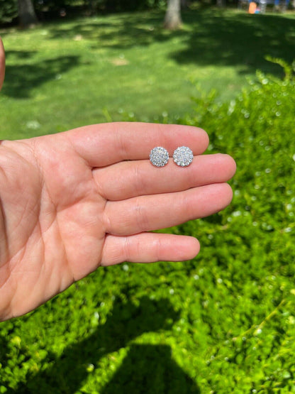 HarlemBling Real Solid 925 Silver Iced CZ Mens Ladies Hip Hop Earrings Screwback Large 10mm