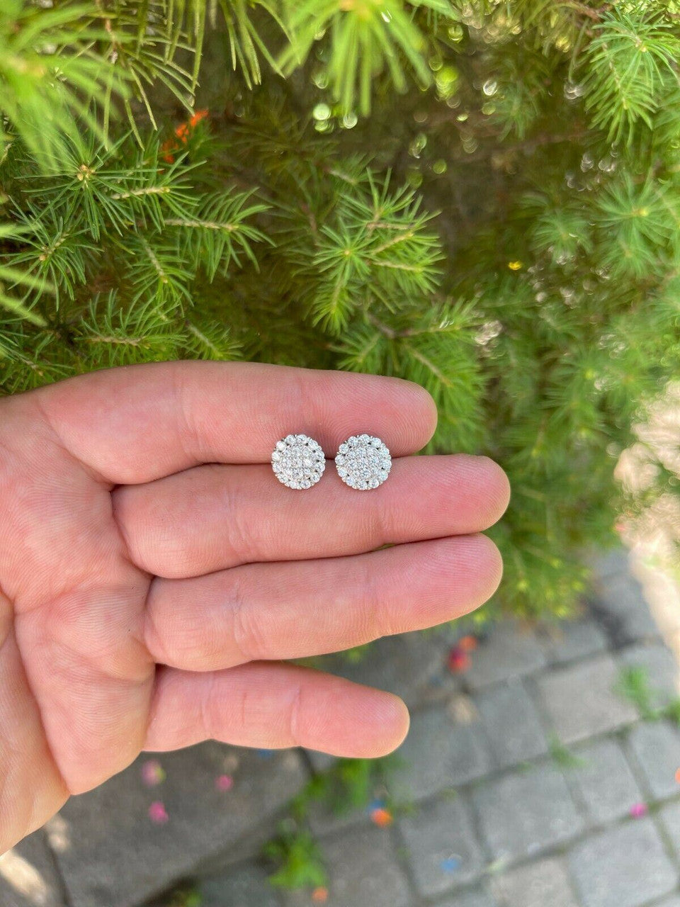 HarlemBling Real Solid 925 Silver Iced CZ Mens Ladies Hip Hop Earrings Screwback Large 10mm