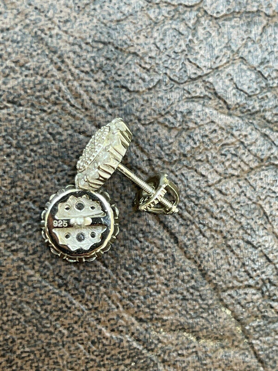 HarlemBling Real Solid 925 Silver Iced CZ Mens Ladies Hip Hop Earrings Screwback Large 10mm