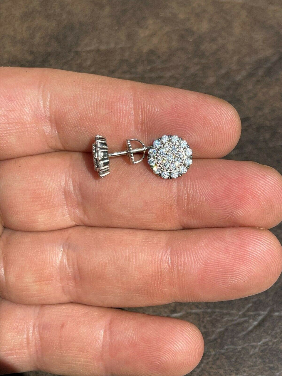 HarlemBling Real Solid 925 Silver Iced CZ Mens Ladies Hip Hop Earrings Screwback Large 10mm