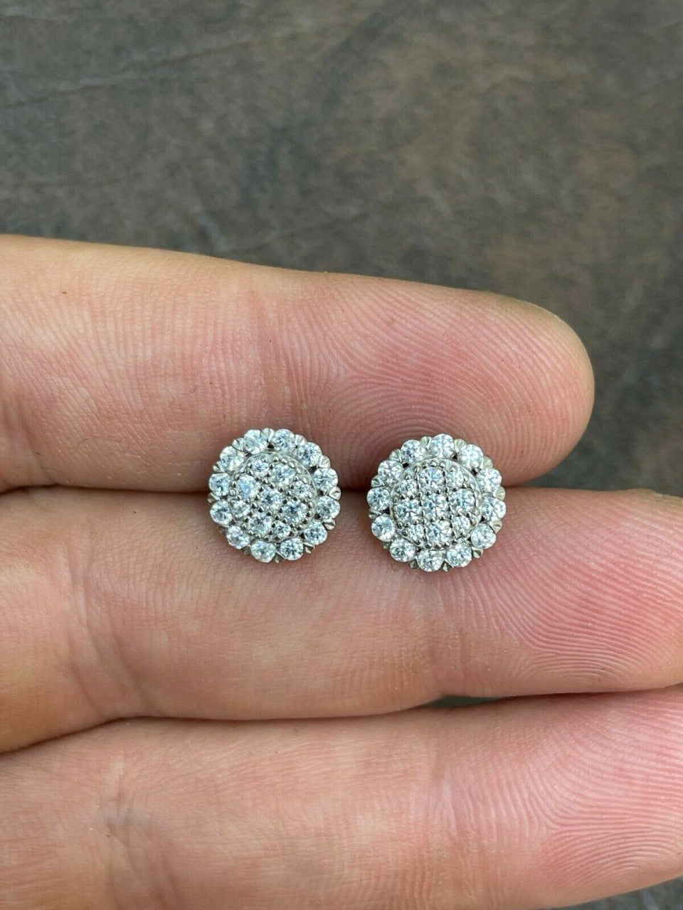 HarlemBling Real Solid 925 Silver Iced CZ Mens Ladies Hip Hop Earrings Screwback Large 10mm