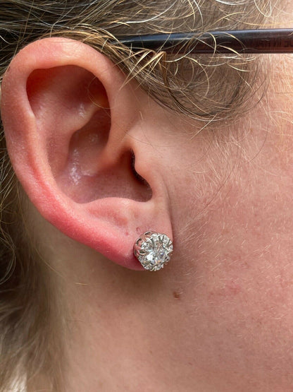 HarlemBling Real Solid 925 Silver Iced CZ Out Hip Hop Earrings Studs Large 10mm Mens Ladies