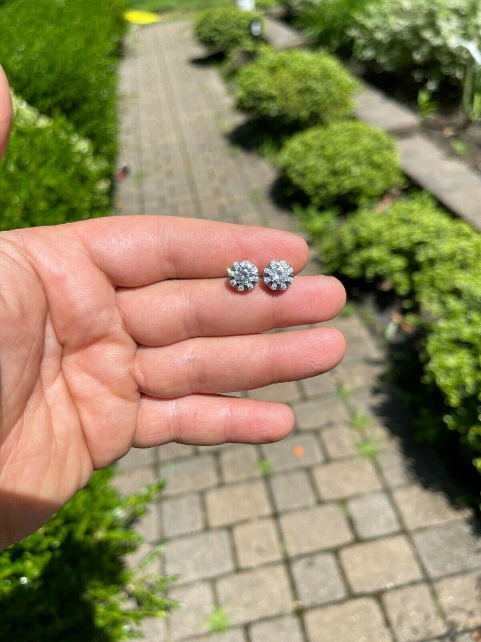 HarlemBling Real Solid 925 Silver Iced CZ Out Hip Hop Earrings Studs Large 10mm Mens Ladies