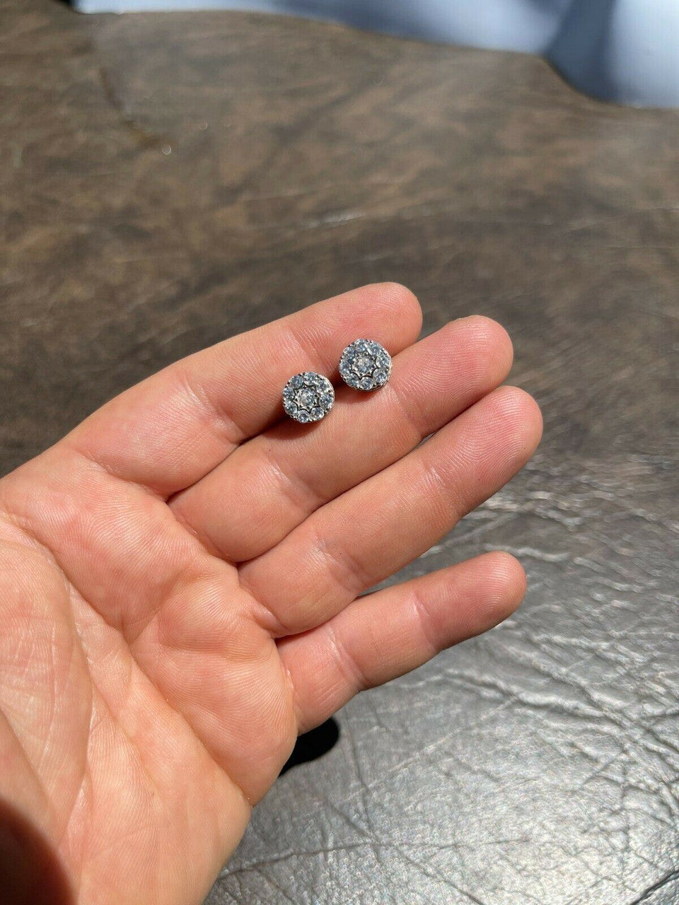 HarlemBling Real Solid 925 Silver Iced CZ Out Hip Hop Mens Earrings 1/3 Cluster Round Studs