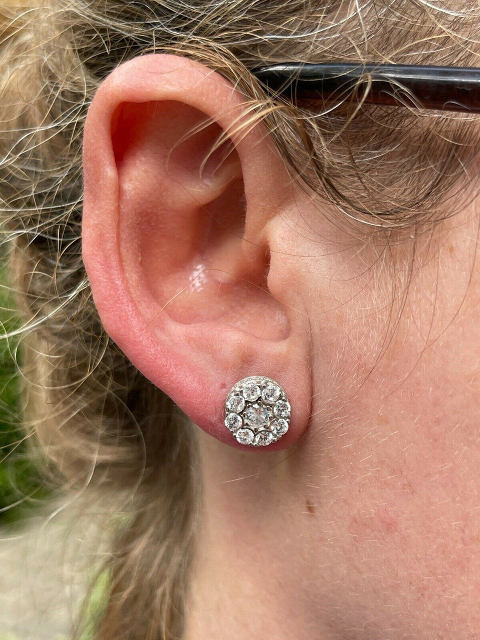 HarlemBling Real Solid 925 Silver Iced CZ Out Hip Hop Mens Earrings 1/3 Cluster Round Studs