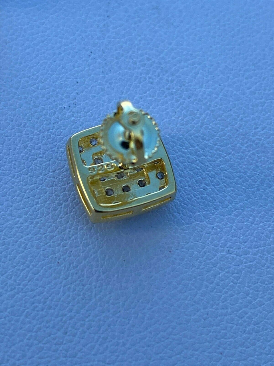 HarlemBling Real Solid 925 Silver Iced Diamond Earrings Screw Back 14k Gold Finish Square