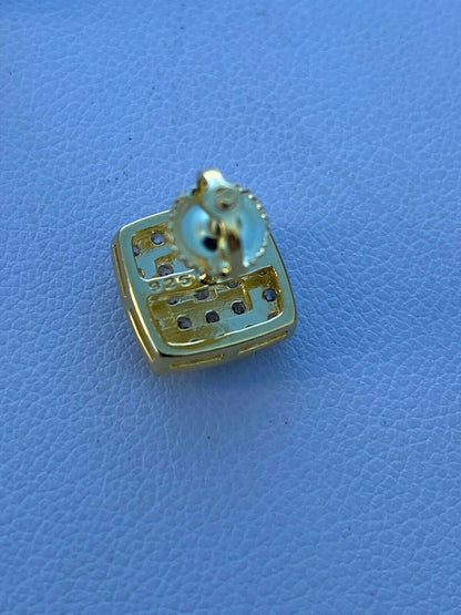 HarlemBling Real Solid 925 Silver Iced Diamond Earrings Screw Back 14k Gold Finish Square