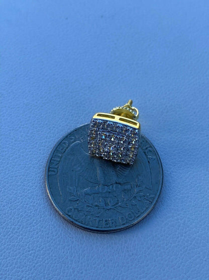 HarlemBling Real Solid 925 Silver Iced Diamond Earrings Screw Back 14k Gold Finish Square