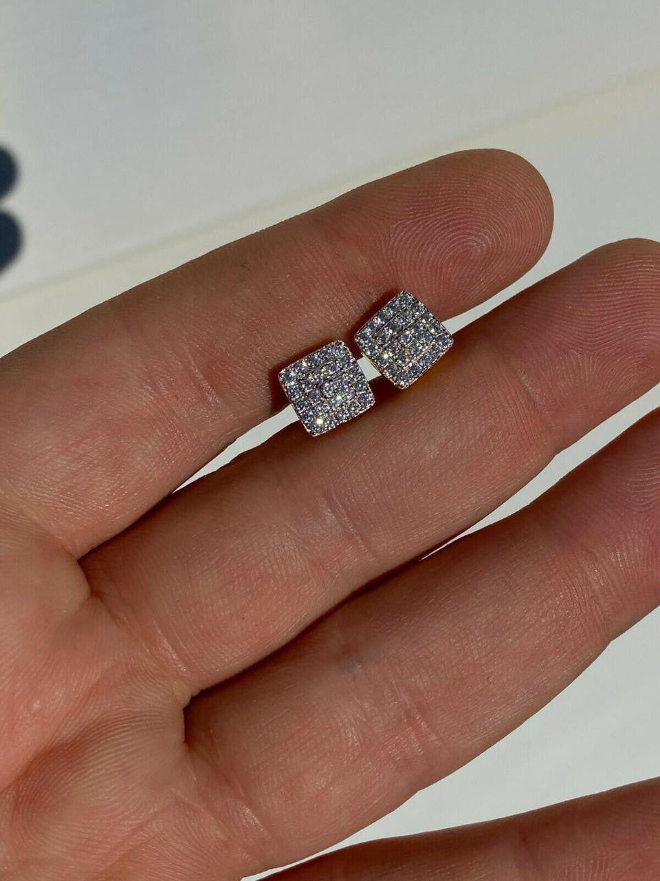 HarlemBling Real Solid 925 Silver Iced Diamond Earrings Screw Back Gold Finish Square 1/3