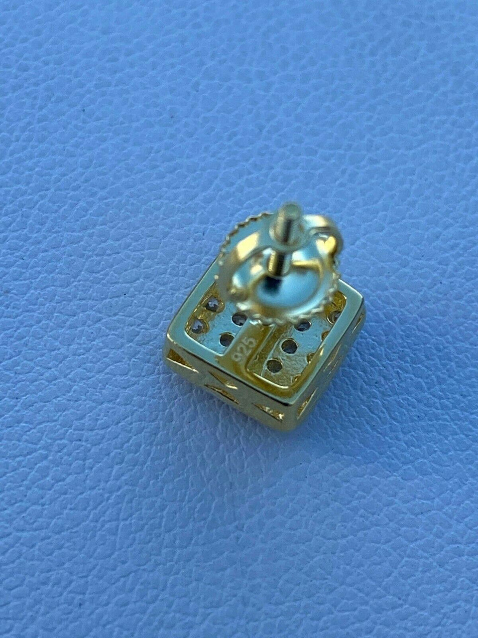 HarlemBling Real Solid 925 Silver Iced Diamond Earrings Screw Back Gold Finish Square 1/3