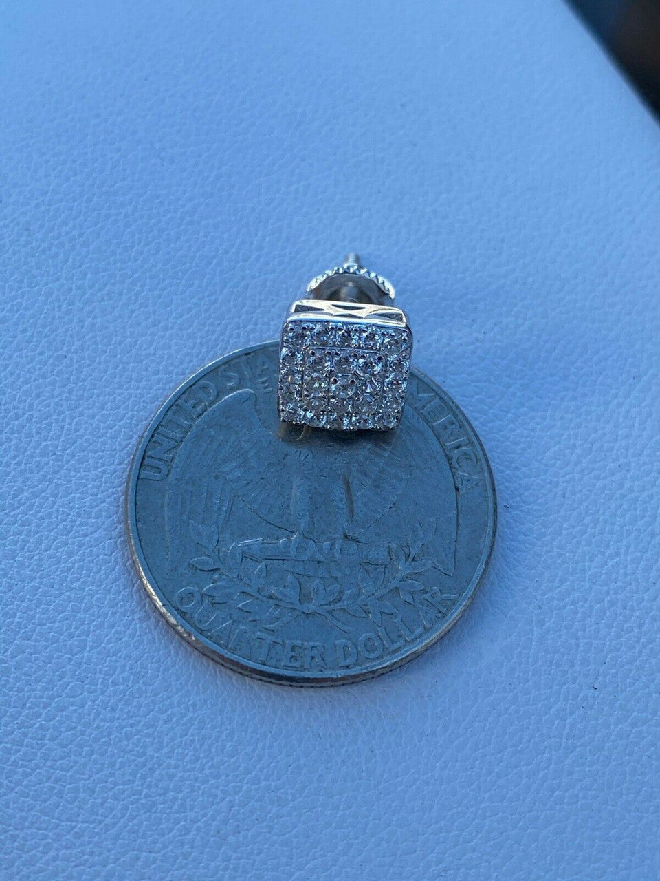 HarlemBling Real Solid 925 Silver Iced Diamond Earrings Screw Back Mens Square 1/3 Hip Hop