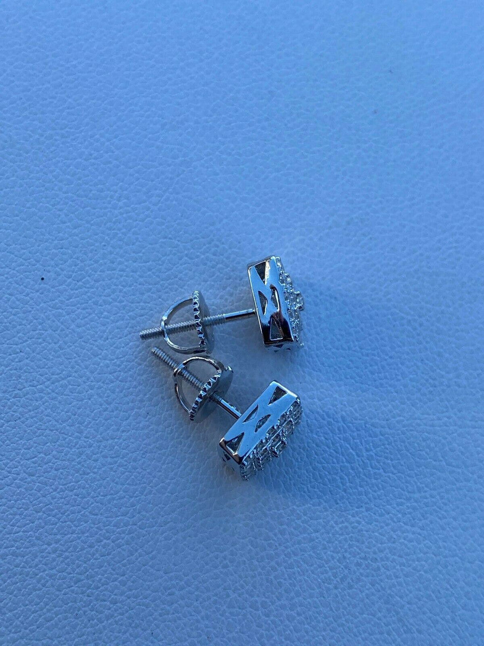 HarlemBling Real Solid 925 Silver Iced Diamond Earrings Screw Back Mens Square 1/3 Hip Hop