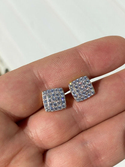 HarlemBling Real Solid 925 Silver Iced Diamond Mens Screw Back Earrings