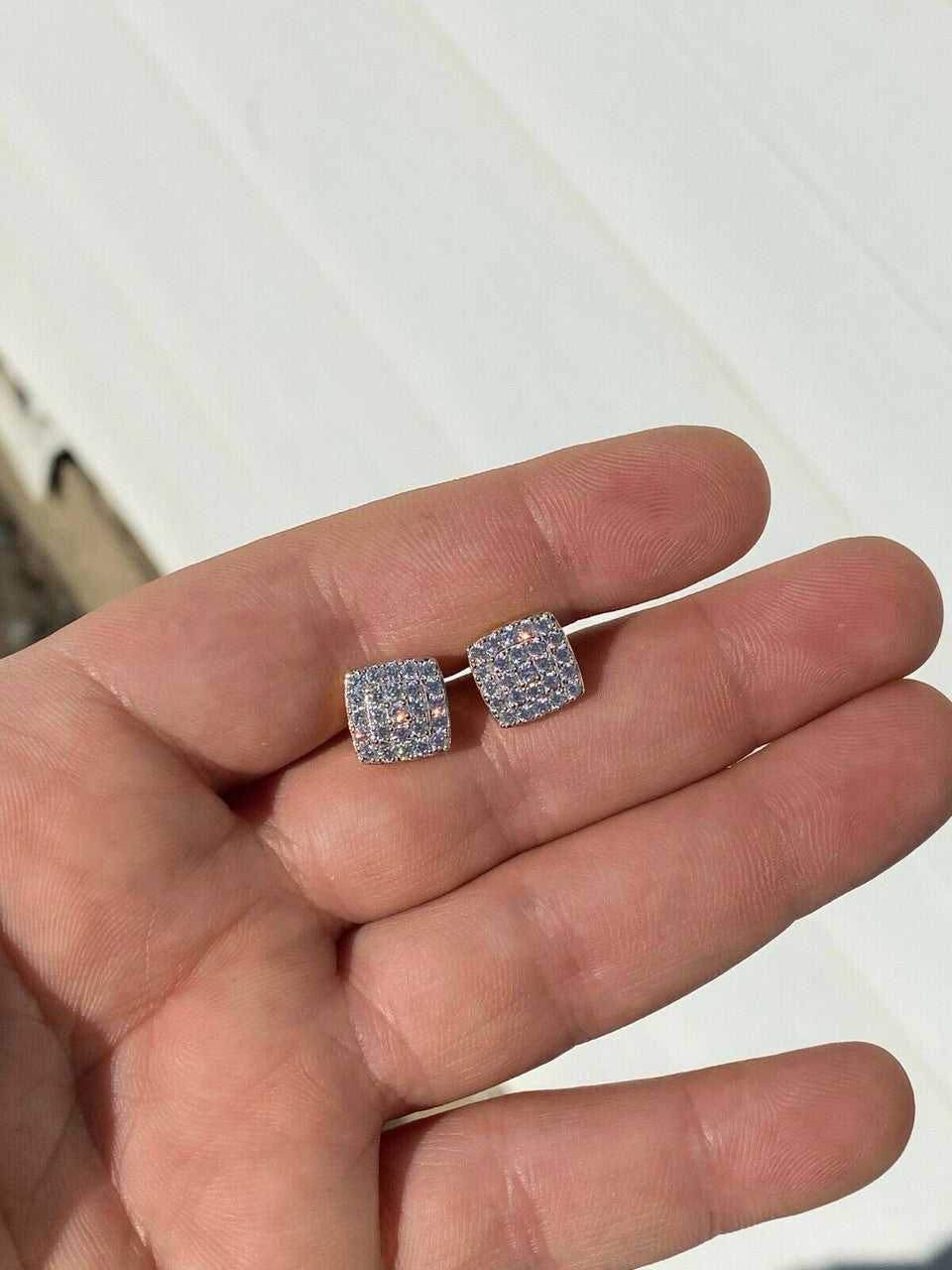 HarlemBling Real Solid 925 Silver Iced Diamond Mens Screw Back Earrings