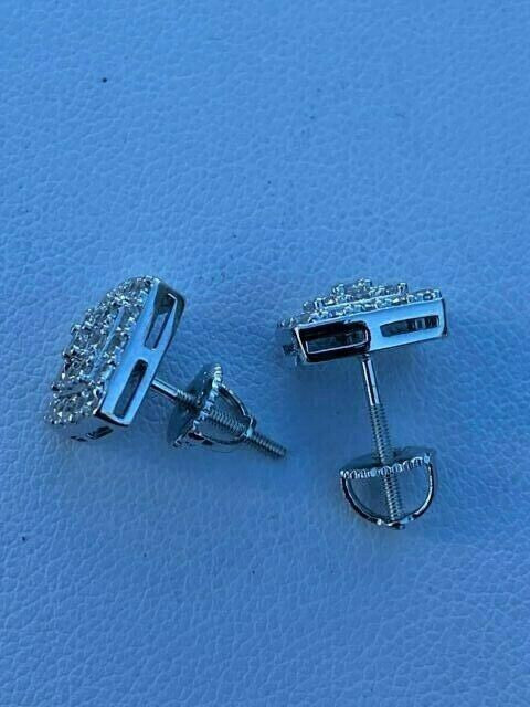 HarlemBling Real Solid 925 Silver Iced Diamond Mens Screw Back Earrings