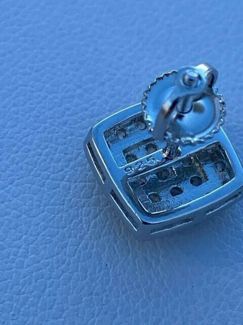 HarlemBling Real Solid 925 Silver Iced Diamond Mens Screw Back Earrings