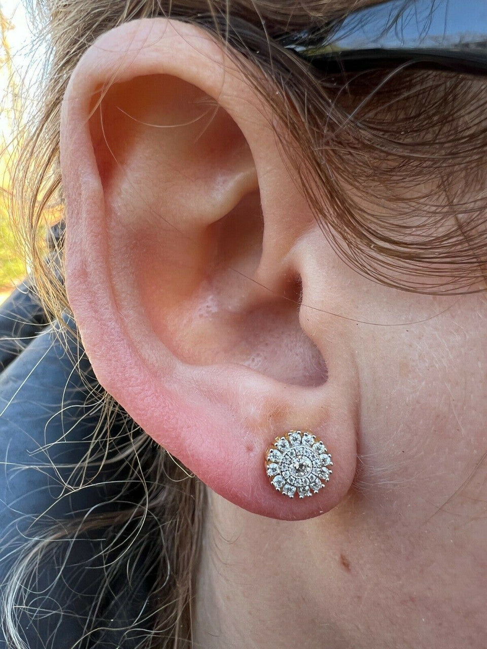 HarlemBling Real Solid 925 Silver Iced Hip Hop Flooded Out 8mm Earrings Round Cluster Studs