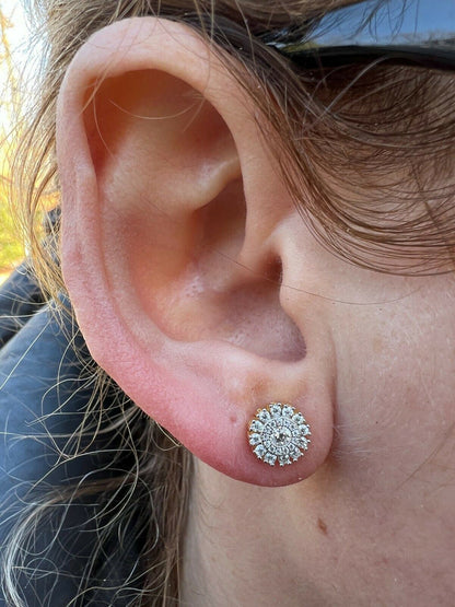 HarlemBling Real Solid 925 Silver Iced Hip Hop Flooded Out 8mm Earrings Round Cluster Studs