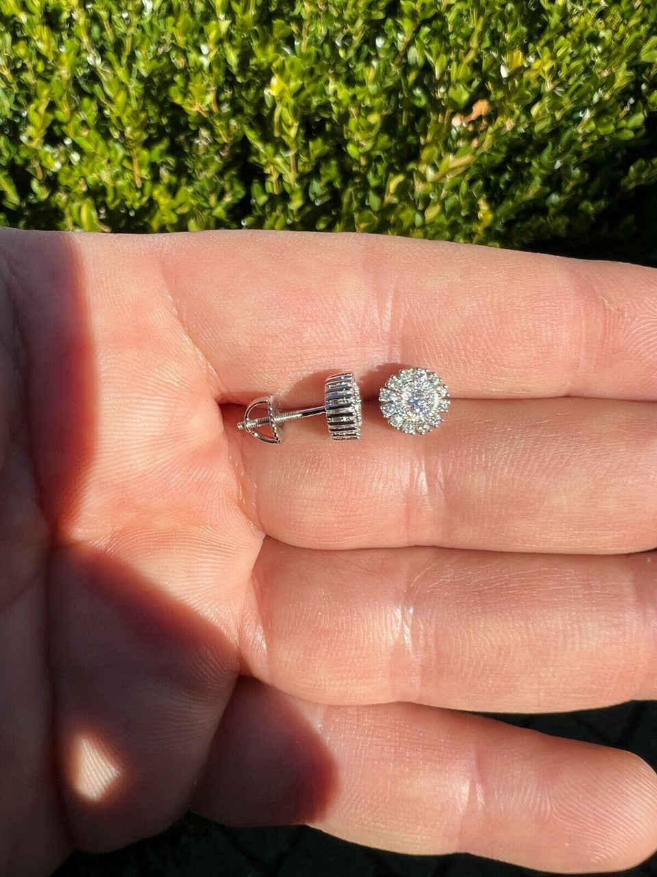 HarlemBling Real Solid 925 Silver Iced Hip Hop Flooded Out 8mm Earrings Round Cluster Studs