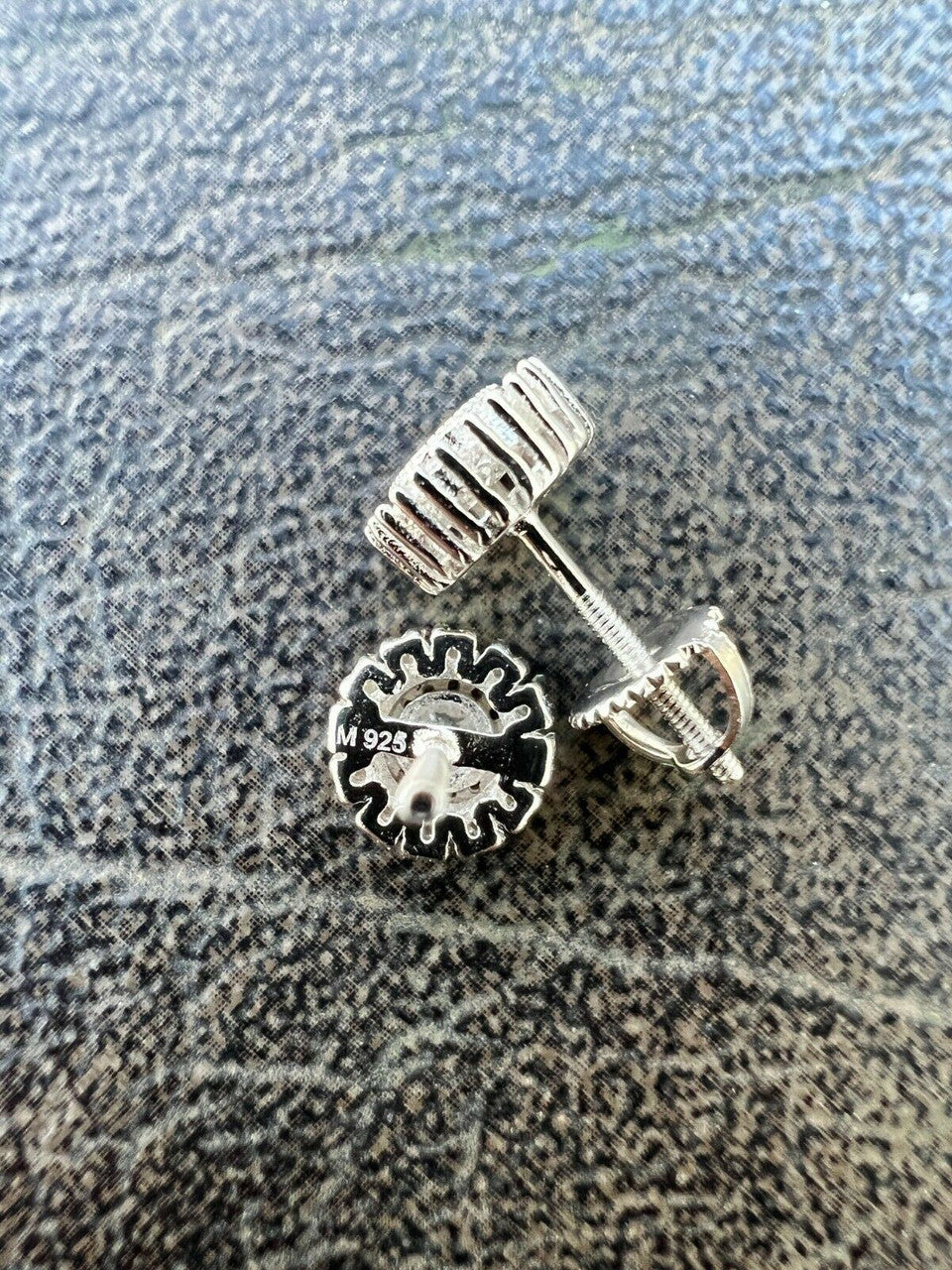 HarlemBling Real Solid 925 Silver Iced Hip Hop Flooded Out 8mm Earrings Round Cluster Studs