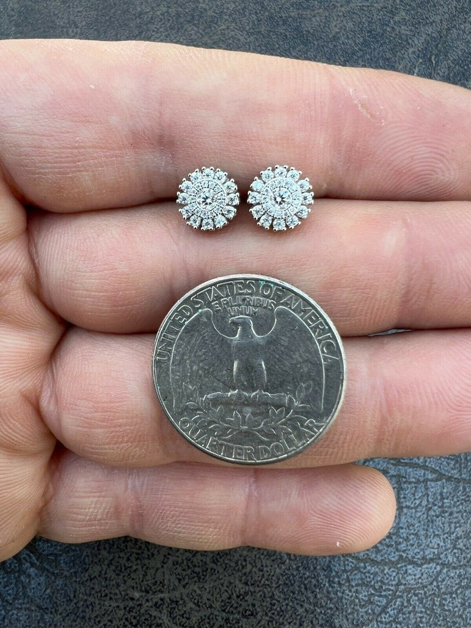 HarlemBling Real Solid 925 Silver Iced Hip Hop Flooded Out 8mm Earrings Round Cluster Studs