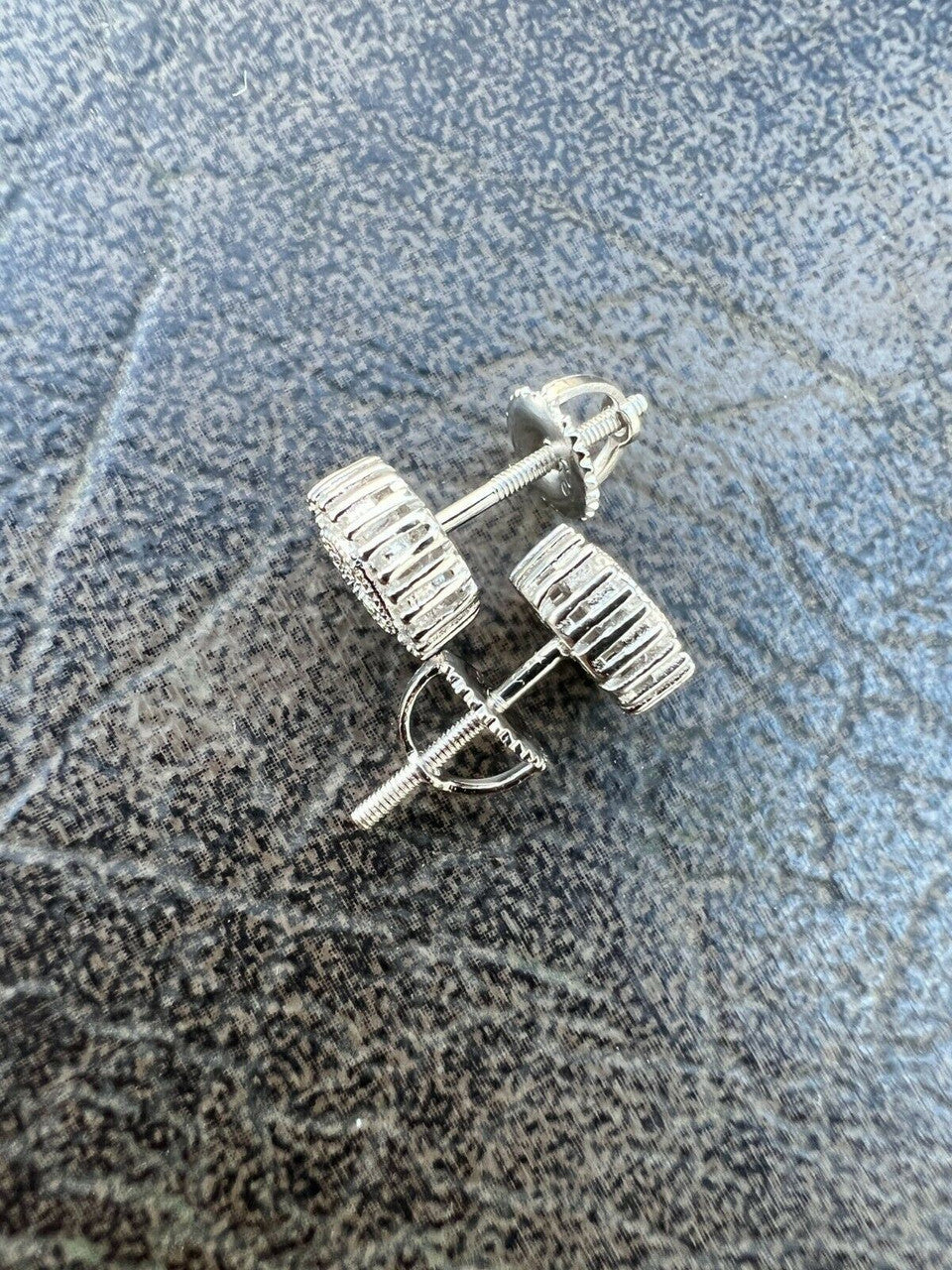 HarlemBling Real Solid 925 Silver Iced Hip Hop Flooded Out 8mm Earrings Round Cluster Studs