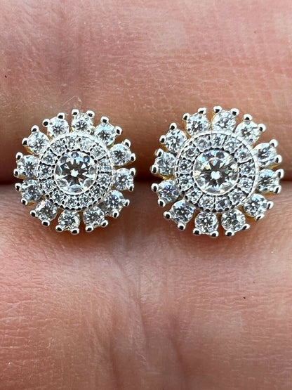 HarlemBling Real Solid 925 Silver Iced Hip Hop Flooded Out 8mm Earrings Round Cluster Studs