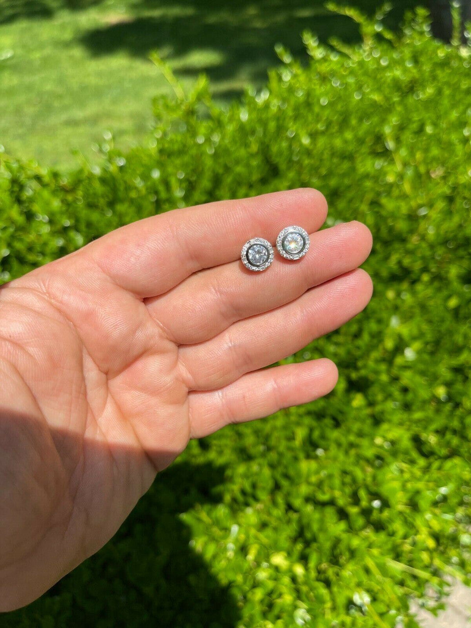 HarlemBling Real Solid 925 Silver Iced Solitaire Diamond Hip Hop Earrings Studs Large 10mm