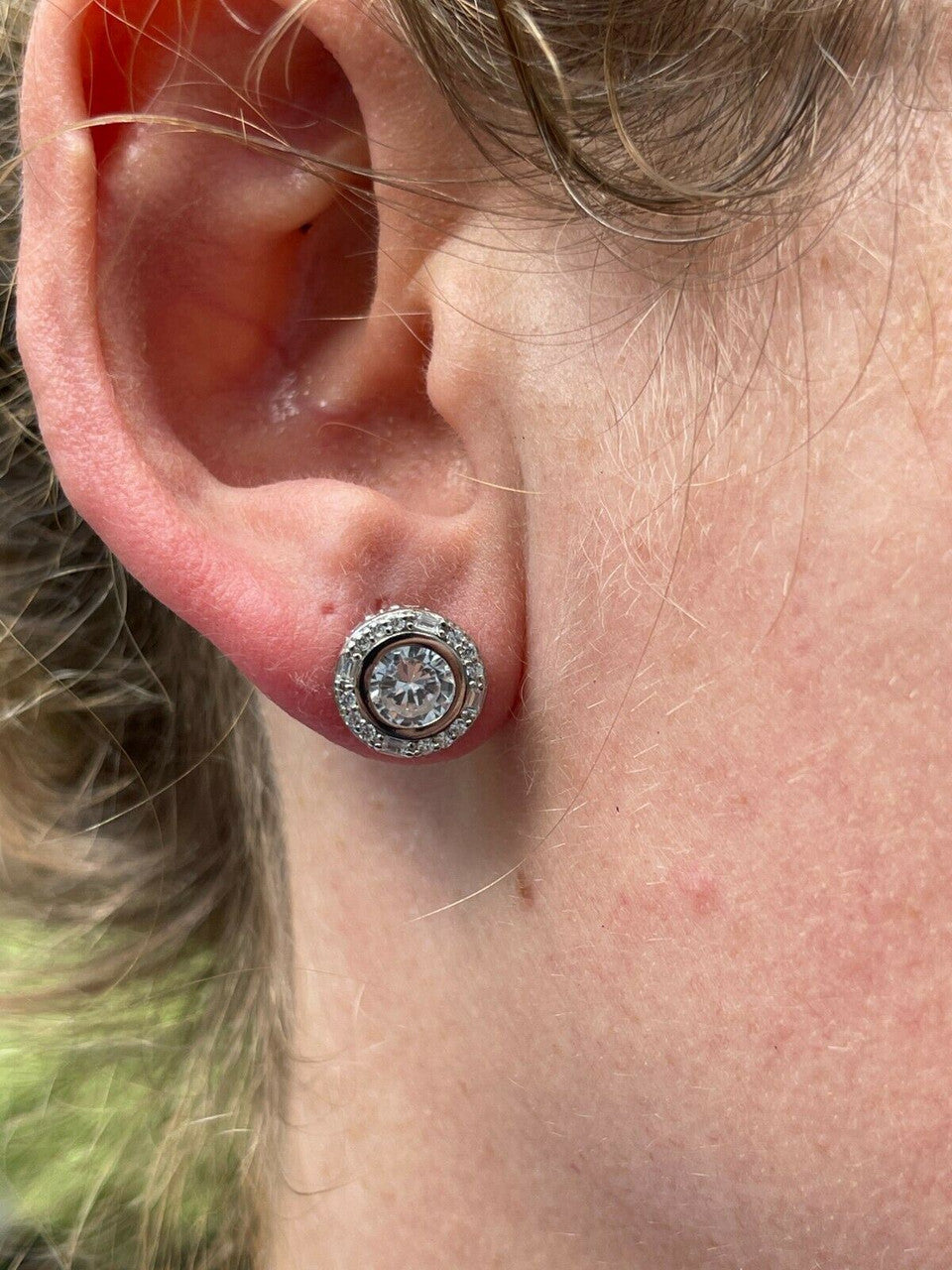 HarlemBling Real Solid 925 Silver Iced Solitaire Diamond Hip Hop Earrings Studs Large 10mm