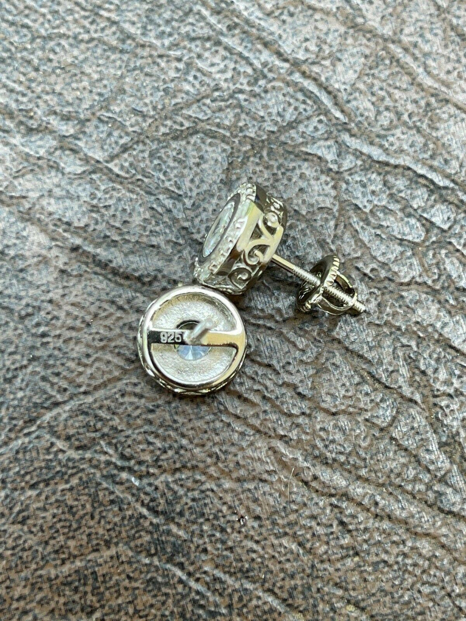 HarlemBling Real Solid 925 Silver Iced Solitaire Diamond Hip Hop Earrings Studs Large 10mm