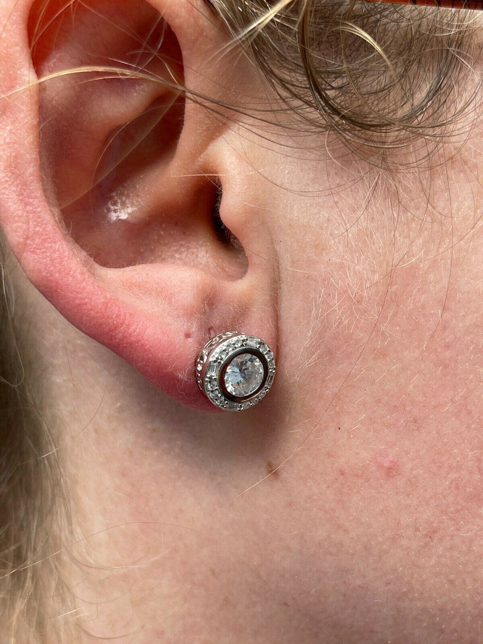 HarlemBling Real Solid 925 Silver Iced Solitaire Diamond Hip Hop Earrings Studs Large 10mm