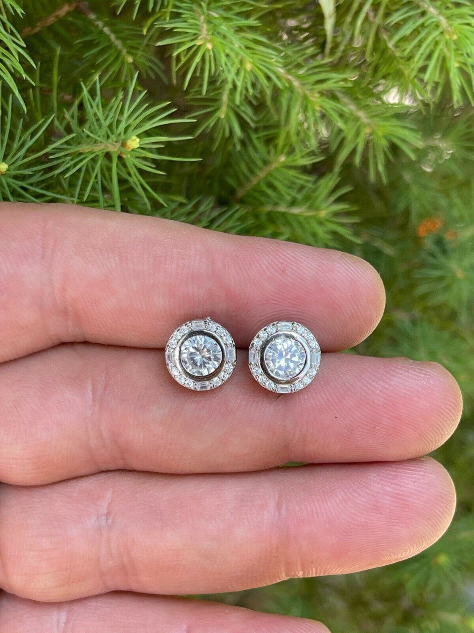 HarlemBling Real Solid 925 Silver Iced Solitaire Diamond Hip Hop Earrings Studs Large 10mm