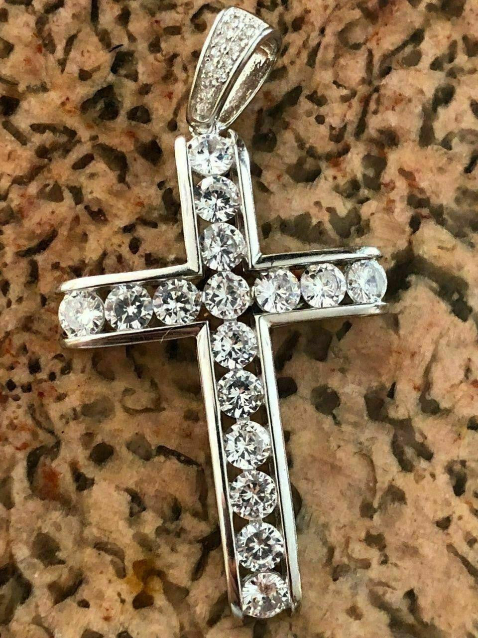 HarlemBling Real Solid 925 Silver Icy Channel Set Tennis Cross CZ W. Chain Men's ICED