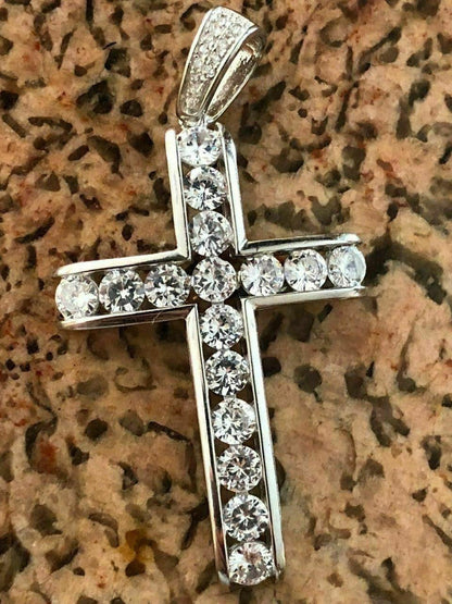 HarlemBling Real Solid 925 Silver Icy Channel Set Tennis Cross CZ W. Chain Men's ICED