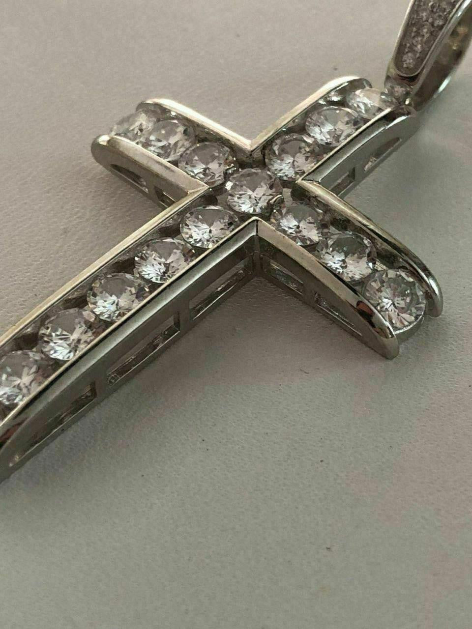 HarlemBling Real Solid 925 Silver Icy Channel Set Tennis Cross CZ W. Chain Men's ICED