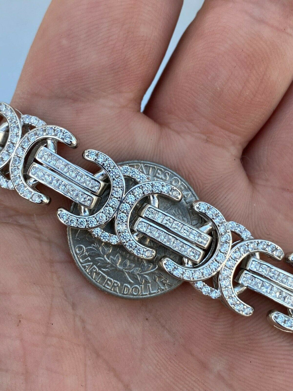 HarlemBling Real Solid 925 Silver Mens Custom Byzantine Bracelet 14mm Iced Heavy Hip Hop