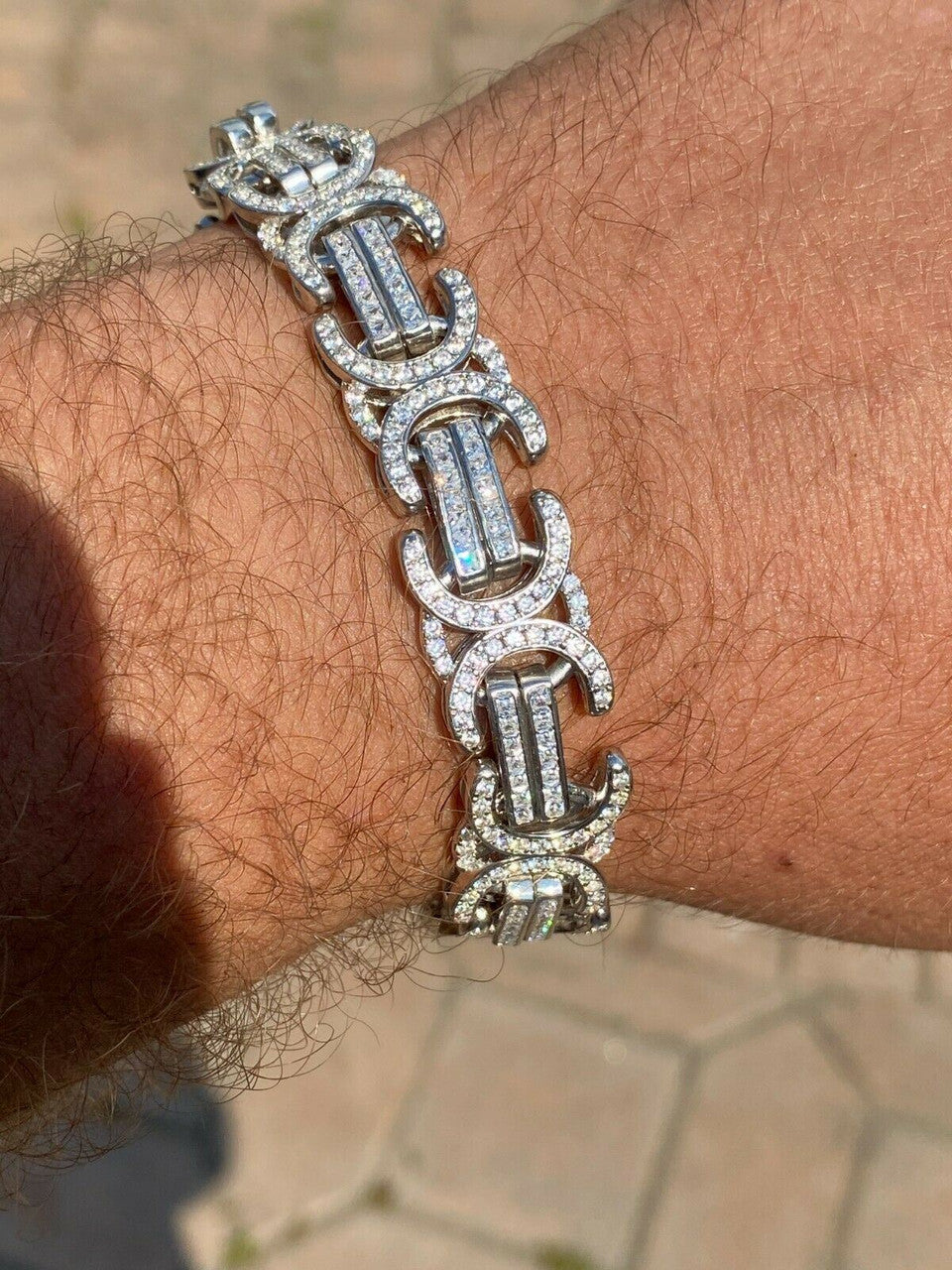 HarlemBling Real Solid 925 Silver Mens Custom Byzantine Bracelet 14mm Iced Heavy Hip Hop