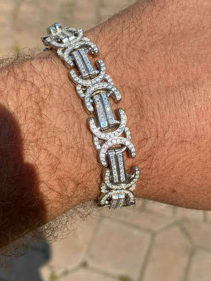 HarlemBling Real Solid 925 Silver Mens Custom Byzantine Bracelet 14mm Iced Heavy Hip Hop