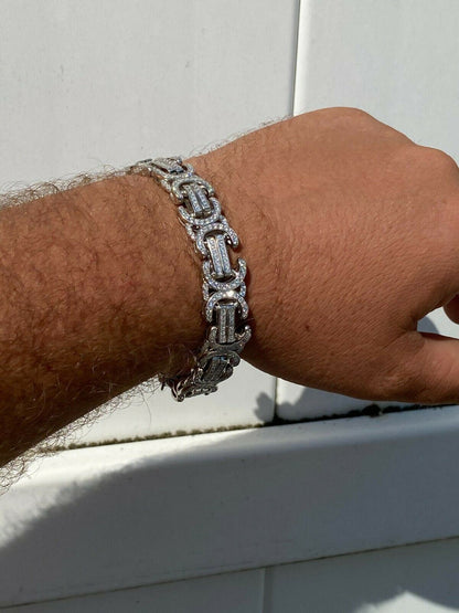 HarlemBling Real Solid 925 Silver Mens Custom Byzantine Bracelet 14mm Iced Heavy Hip Hop
